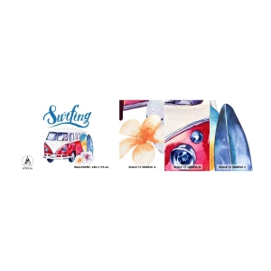 Échantillon de Papier Peint Autocollant Deluxe Sticker - Concombre - un classique pour un surfeur - Autobus d'époque, Voyages, Planche de surf - 100x30 cm