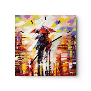 Horloge murale - Pendule murale - Une scène abstraite d'une promenade sous un parapluie par une nuit pluvieuse. - 30x30cm - Ensemble à travers la nuit et la pluie - Décoration murale moderne pour le salon et la chambre ARTTOR