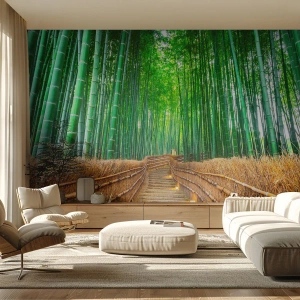 Papier Peint Photo Premium Sand - L'essence de la nature asiatique - Bambou, Foret de bambou, Nature - 300x210 cm