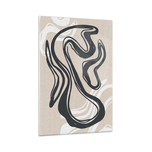 Impression sur verre - Image sur verre - Lignes abstraites dans des tons sombres sur fond beige - 70x100cm - Expression multipliée - Décoration murale moderne pour le salon et la chambre ARTTOR