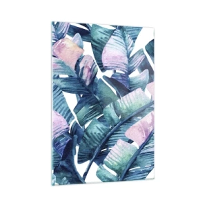 Impression sur verre - Image sur verre - Feuilles de bananier aux tons pastel sur fond blanc - 50x70cm - Dans une bananeraie - Décoration murale moderne pour le salon et la chambre ARTTOR