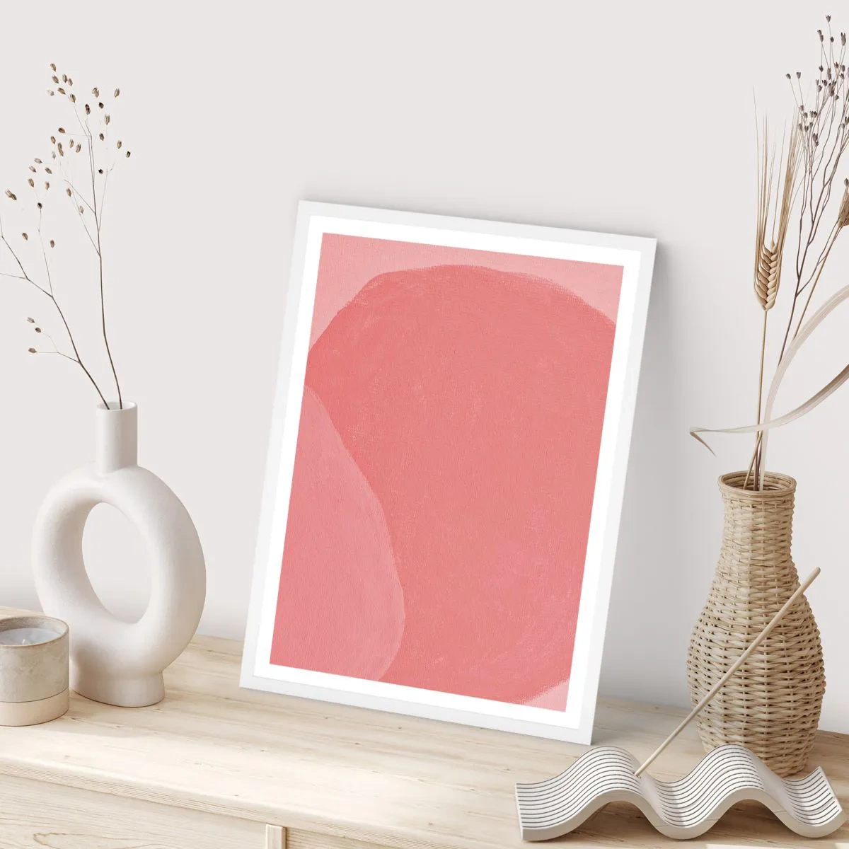 Affiche dans un cadre blanc - Poster - Composition organique en rose - 30x40 cm