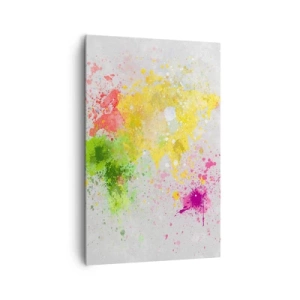 Impression sur toile - Image sur toile - Une carte du monde dans une interprétation aquarelle colorée - 80x120cm - Toutes les couleurs du monde - Décoration murale moderne pour le salon et la chambre ARTTOR