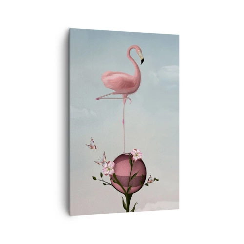 Impression sur toile - Image sur toile - Un flamant rose en équilibre sur une boule de fleurs - 80x120cm - Allégorie du basket-ball - Décoration murale moderne pour le salon et la chambre ARTTOR