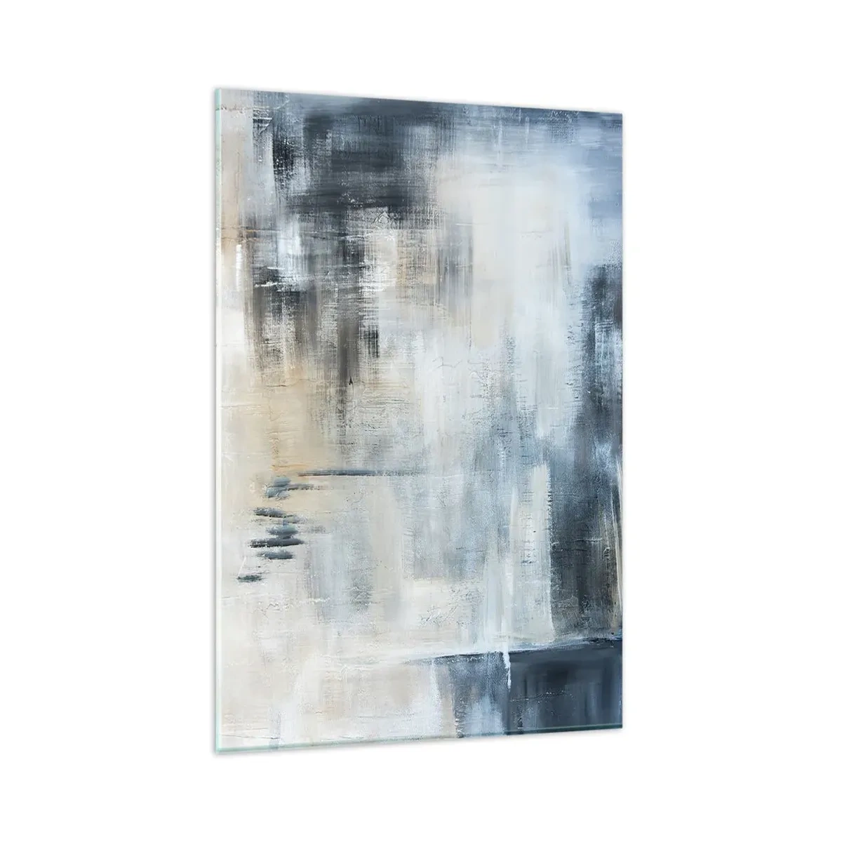 Impression sur verre - Image sur verre - Composition abstraite dans les tons de bleu et de gris - 80x120cm - Derrière le rideau bleu - Décoration murale moderne pour le salon et la chambre ARTTOR