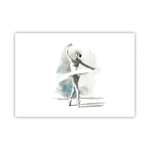 Affiche - Poster - Une danseuse de ballet dans une pose de ballet sur un fond de tons aquarelle délicats. - 100x70cm - Enchantement du cygne - Décoration murale moderne pour le salon et la chambre ARTTOR