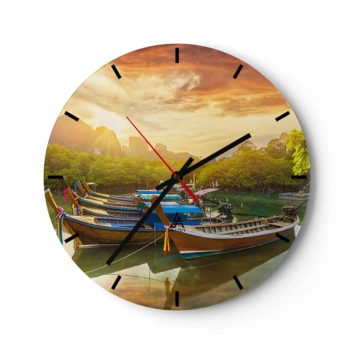 Horloge murale - Pendule murale - Bateaux sur le rivage sous les rayons du soleil couchant - 30x30cm - Avant une journée chargée - Décoration murale moderne pour le salon, la cuisine et la chambre ARTTOR