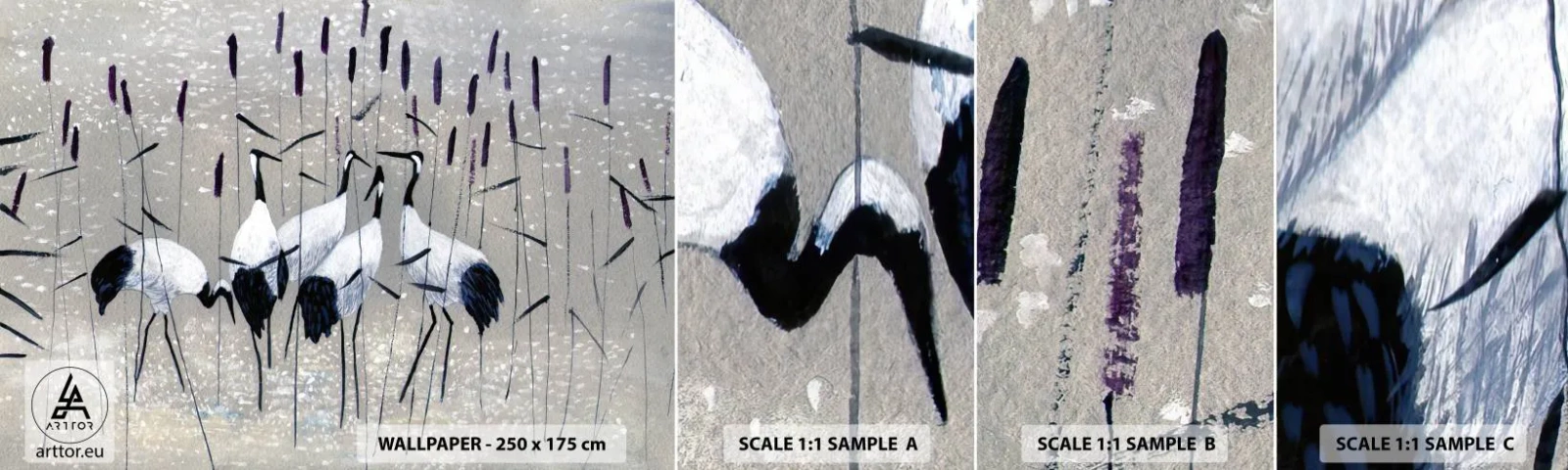 Échantillon De Papier Peint Standard Eco - Parmi les siens - Grue, Oiseau, Nature - 100x30 cm