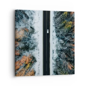 Impression sur toile - Image sur toile - Couper à travers la forêt d'hiver - 30x30 cm