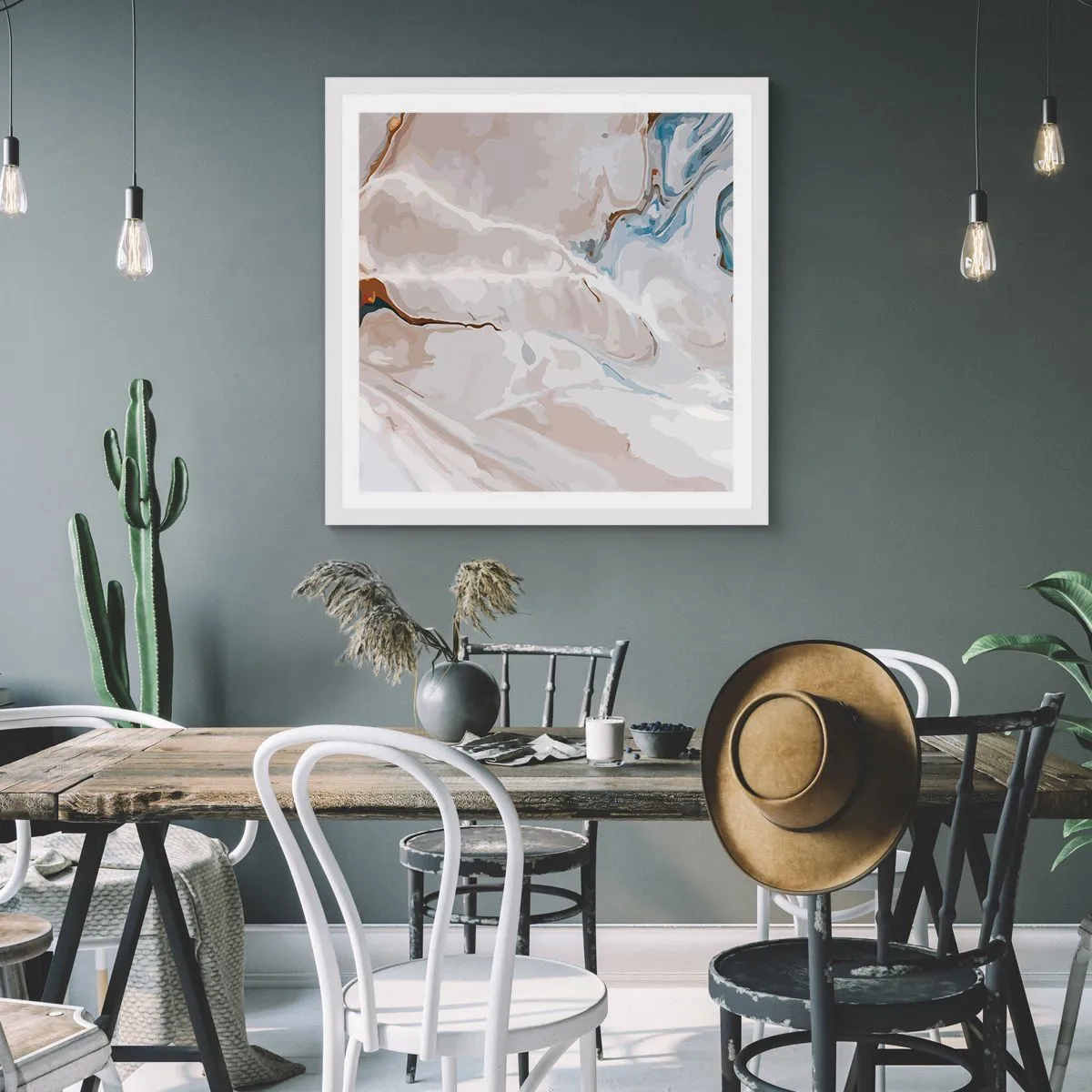 Affiche dans un cadre blanc - Poster - Le bleu serpente sous le blanc - 50x50 cm