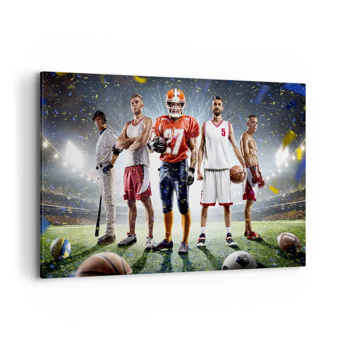 Impression sur toile - Image sur toile - Une scène dynamique d'athlètes de diverses disciplines dans le stade sous les projecteurs - 120x80cm - Gladiateurs des champs - Décoration murale moderne pour le salon et la chambre ARTTOR