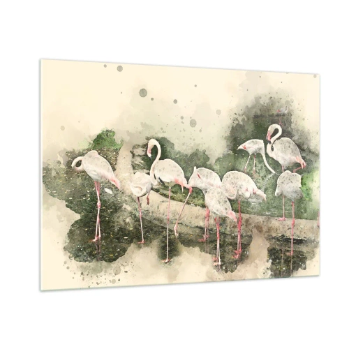 Impression sur verre - Image sur verre - Flamants roses sur fond d'une composition à l'aquarelle - 100x70cm - Rêve exotique - Décoration murale moderne pour le salon et la chambre ARTTOR