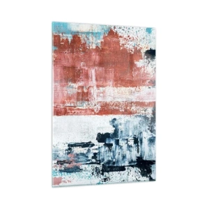 Impression sur verre - Image sur verre - Une combinaison abstraite de bleu et de rouge rouille - 50x70cm - Moitié-moitié abstrait - Décoration murale moderne pour le salon et la chambre ARTTOR