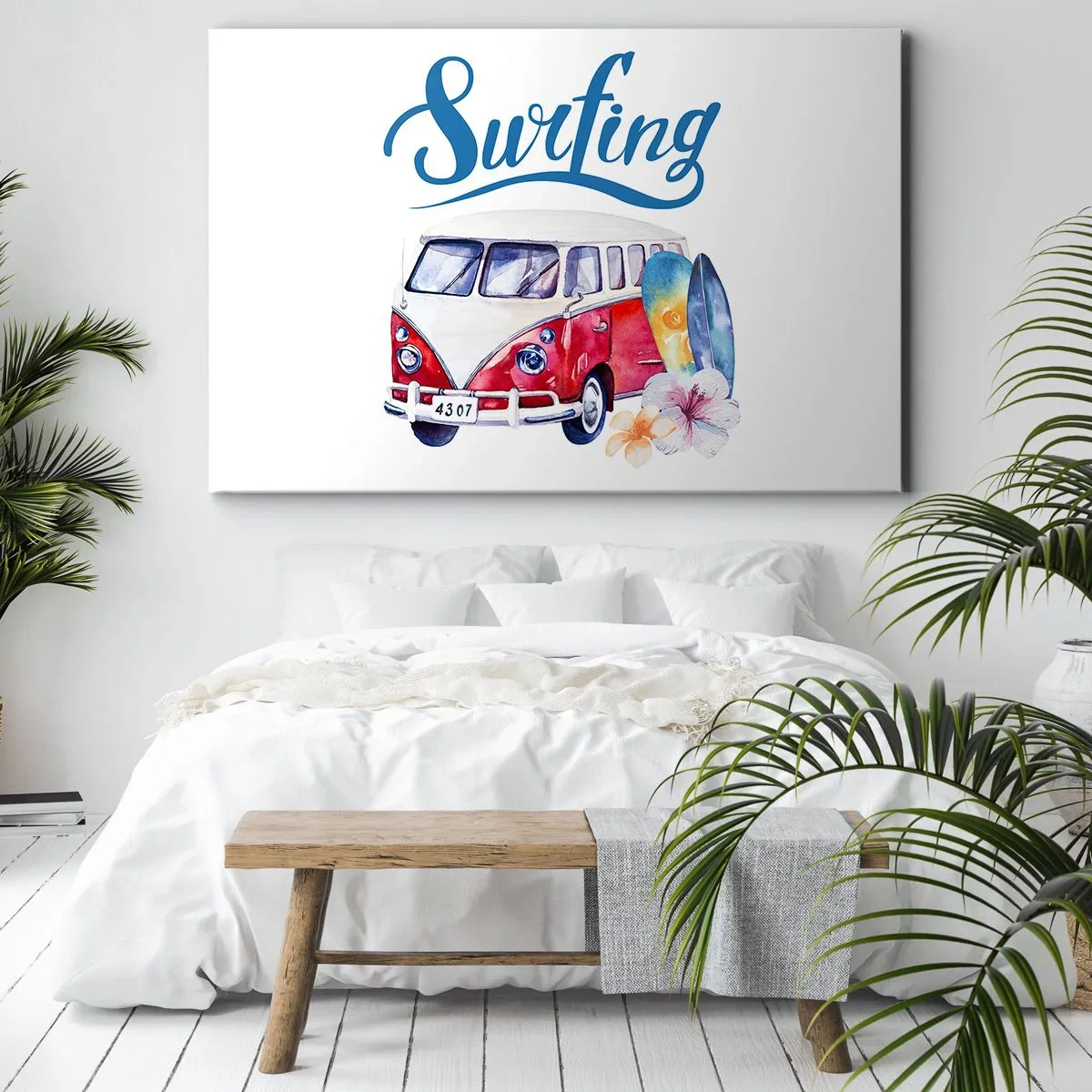 Impression sur toile - Image sur toile - Des graphismes colorés avec un thème de bus et de surf - 70x50cm - Concombre - un classique pour un surfeur - Décoration murale moderne pour le salon et la chambre ARTTOR