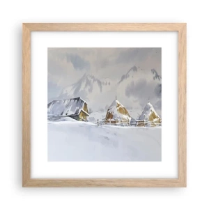 Affiche dans un chêne clair - Poster - Dans une vallée enneigée - 30x30 cm