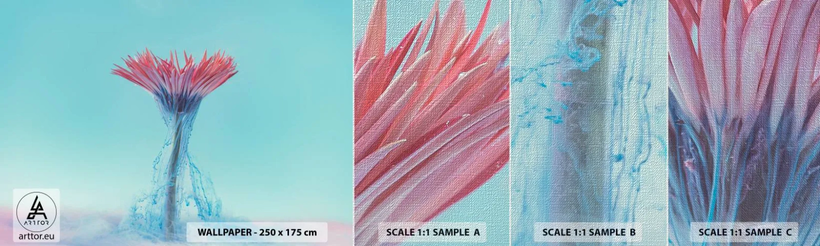 Échantillon de Papier Peint Premium Canvas - Dans une étreinte vivifiante - Abstraction, Fleur, Morceau - 100x30 cm