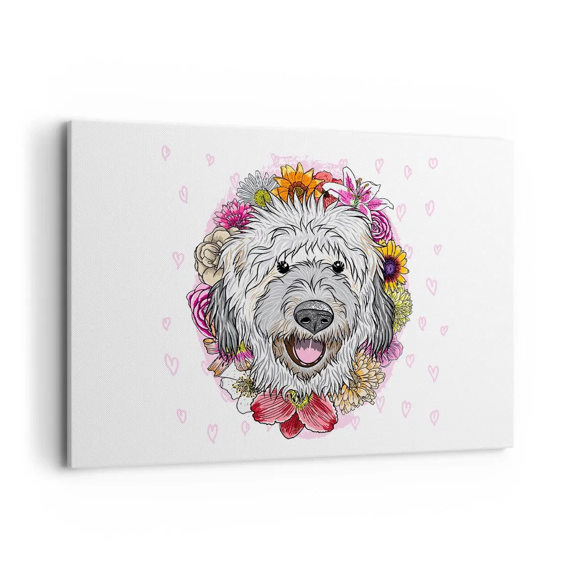 Impression sur toile - Image sur toile - Un chien entouré de fleurs colorées - 100x70cm - La joie du chiot - Décoration murale moderne pour le salon et la chambre ARTTOR