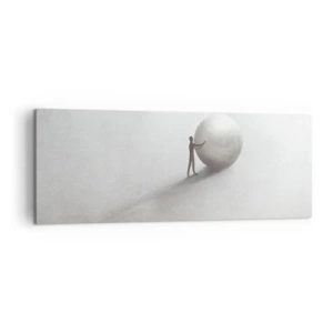 Impression sur toile - Image sur toile - Une figure minimaliste avec une balle sur un fond clair et monochrome. - 140x50cm - Jeu de la vie - Décoration murale moderne pour le salon et la chambre ARTTOR