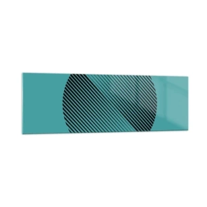 Impression sur verre - Image sur verre - Un cercle minimaliste avec des lignes sur un fond turquoise. - 160x50cm - Cercle – une variation géométrique - Décoration murale moderne pour le salon et la chambre ARTTOR