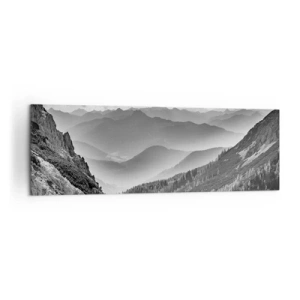 Impression sur toile - Image sur toile - Paysage de montagne en noir et blanc avec des nuages au-dessus des sommets - 160x50cm - Jusqu'à l'horizon - Décoration murale moderne pour le salon et la chambre ARTTOR