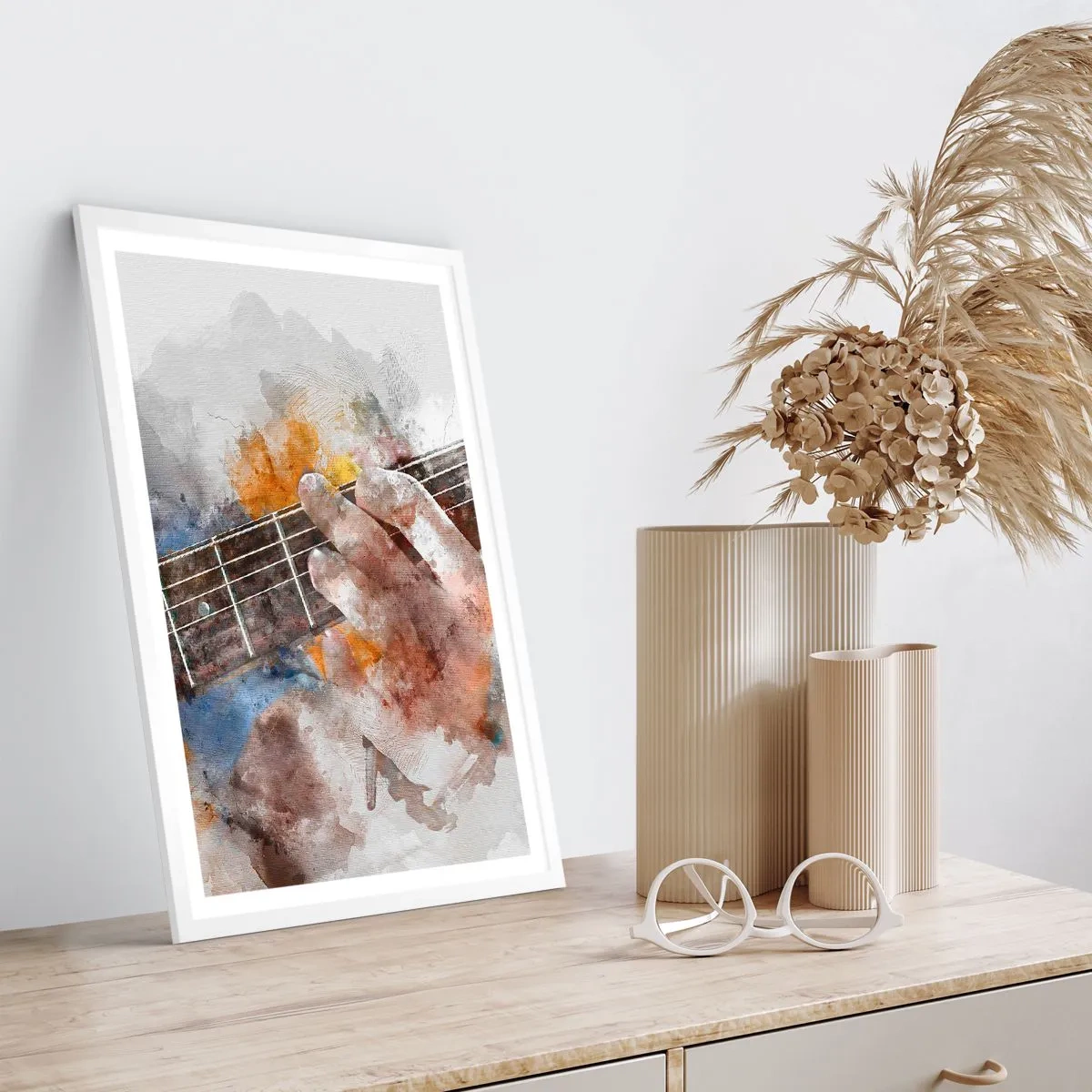 Affiche dans un cadre blanc - Poster - La poésie entre les cordes - 30x40 cm
