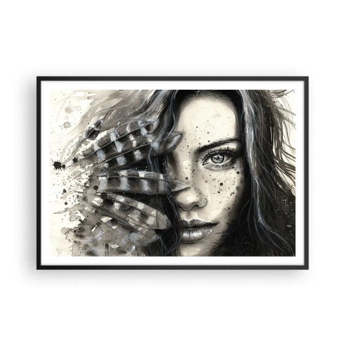 Affiche dans un cadre noir - Poster - Portrait artistique d'une femme avec des détails abstraits - 100x70cm - Beauté sauvage - Décoration murale moderne pour le salon et la chambre ARTTOR