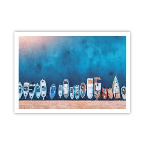 Affiche - Poster - Bateaux amarrés au rivage contre l'eau bleue - 100x70cm - En une seule fois - Décoration murale moderne pour le salon et la chambre ARTTOR