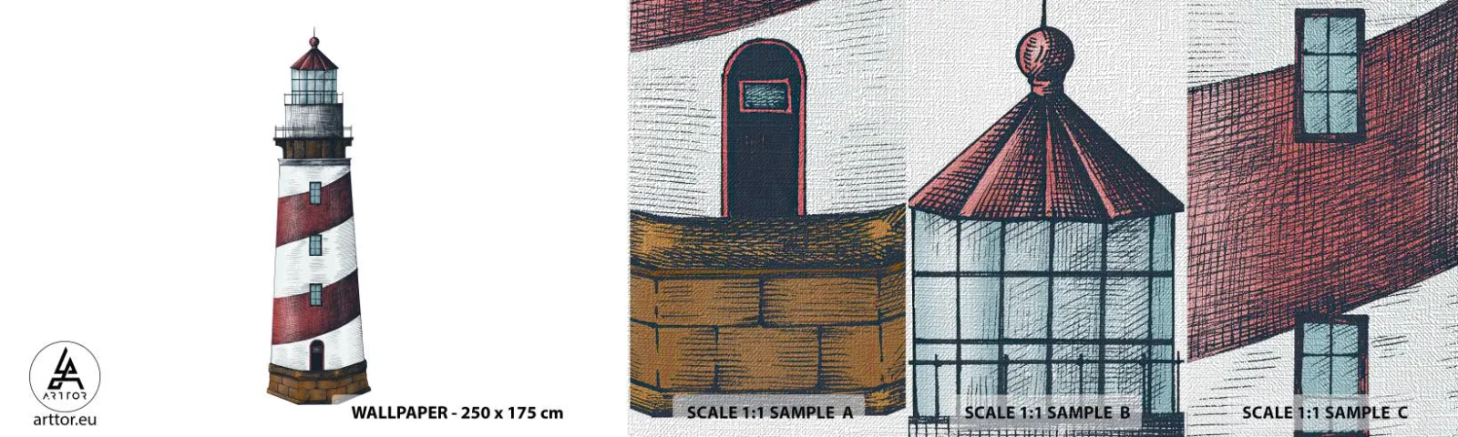 Échantillon de Papier Peint Premium Canvas - Toujours sur ses gardes - Phare, Nautique, Bord de mer - 100x30 cm