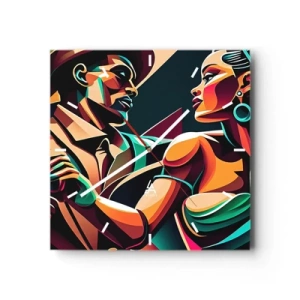 Horloge murale - Pendule murale - Un couple stylisé dansant dans des couleurs vibrantes et géométriques. - 30x30cm - Au rythme du coeur - Décoration murale moderne pour le salon et la chambre ARTTOR