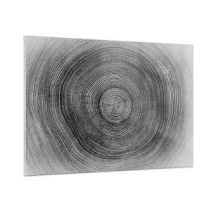 Impression sur verre - Image sur verre - Lignes concentriques d'anneaux d'arbres présentées dans une esthétique en noir et blanc - 100x70cm - Signe du temps - Décoration murale moderne pour le salon et la chambre ARTTOR