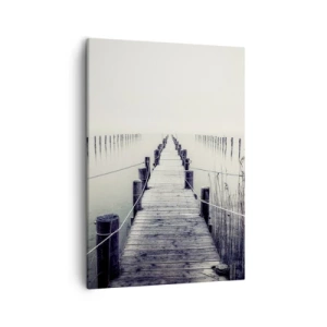 Impression sur toile - Image sur toile - Un pont en bois menant à un espace brumeux - 50x70cm - Plongez dans la paix - Décoration murale moderne pour le salon et la chambre ARTTOR