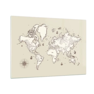 Impression sur verre - Image sur verre - Une carte du monde stylisée dans une version classique - 100x70cm - Voyage autour du monde - Décoration murale moderne pour le salon et la chambre ARTTOR