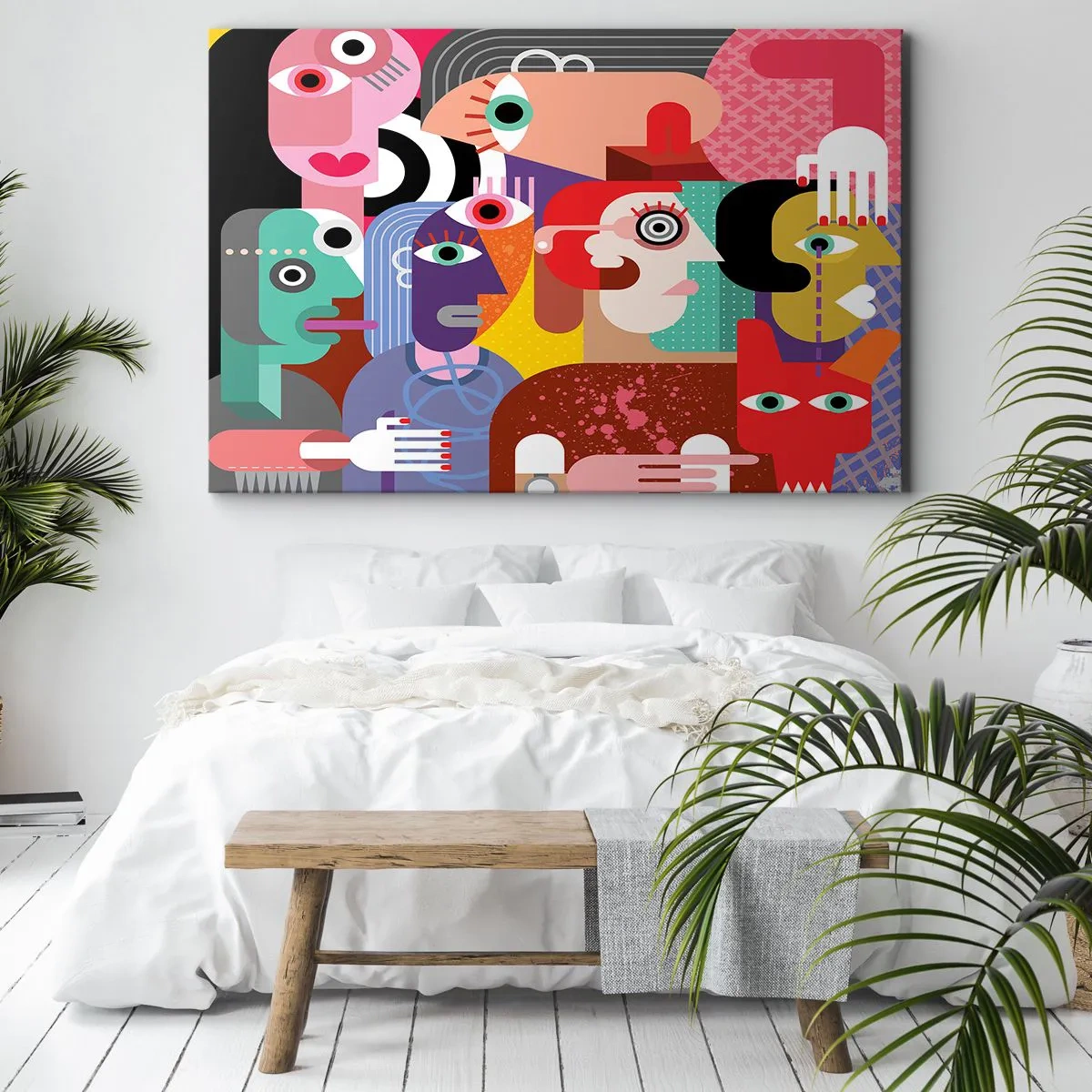 Impression sur toile - Image sur toile - Abstraction colorée avec des visages géométriques - 100x70cm - Nous par M. Picasso - Décoration murale moderne pour le salon et la chambre ARTTOR