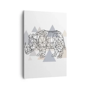 Impression sur toile - Image sur toile - Rhinocéros géométrique sur fond de triangles délicats - 50x70cm - Structure de force - Décoration murale moderne pour le salon et la chambre ARTTOR