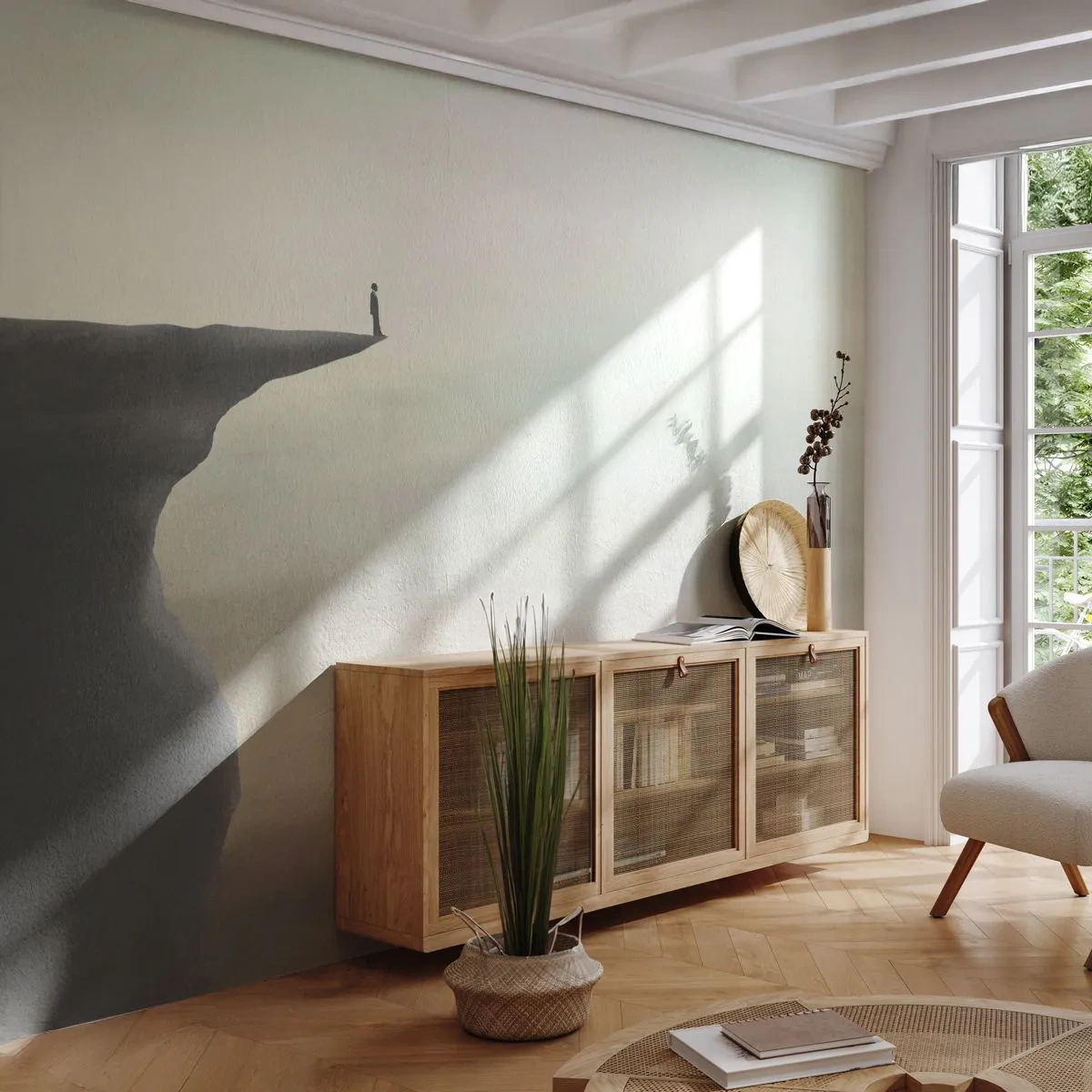 Papier Peint Photo Premium Sand - Une silhouette debout seule sur une falaise abrupte - 100x70cm - Tout en haut, bien entendu! - Décoration murale moderne pour le salon et la chambre ARTTOR