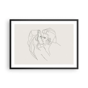 Affiche dans un cadre noir - Poster - Une illustration minimaliste d'un couple dans une étreinte amoureuse - 70x50cm - Enlacé de sentiment - Décoration murale moderne pour le salon et la chambre ARTTOR