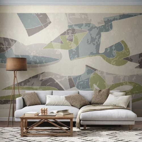 Papier Peint Photo Premium Sand - Composition abstraite dans les tons de vert et de bleu - 100x70cm - Composition derrière la vitre - Décoration murale moderne pour le salon et la chambre ARTTOR