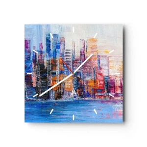 Horloge murale - Pendule murale - Un panorama coloré de la ville avec des reflets sur l'eau - 30x30cm - Une métropole joyeuse - Décoration murale moderne pour le salon et la chambre ARTTOR