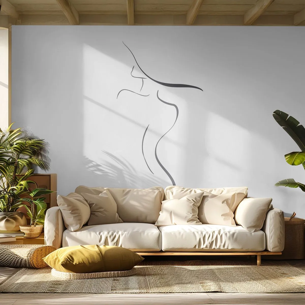 Papier Peint Photo Premium Sand - Silhouette minimaliste d'une femme composée de lignes noires - 100x70cm - Insaisissable comme une vague - Décoration murale moderne pour le salon et la chambre ARTTOR