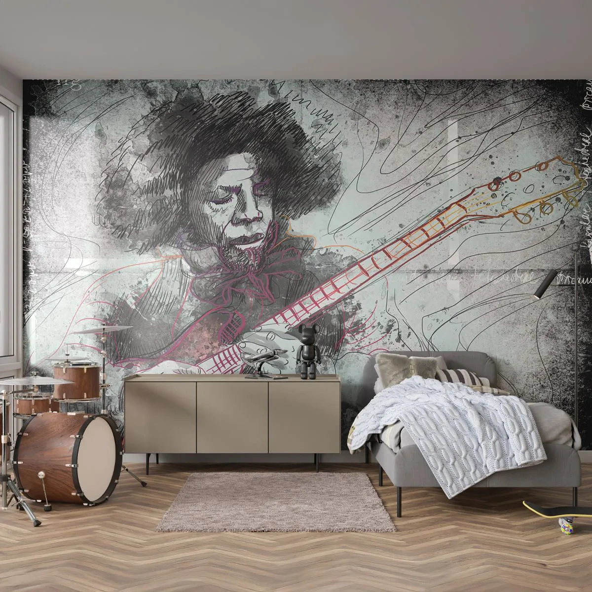 Papier Peint Photo Premium Canvas - Sur les vagues de la musique - Musique, Guitariste, Instrument - 250x175 cm