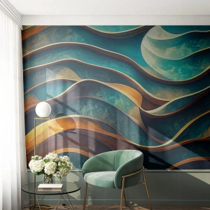 Papier Peint Photo Standard Eco - Lignes ondulées dans des tons bleus et boisés - 100x70cm - Méandres de bleu - Décoration murale moderne pour le salon et la chambre ARTTOR