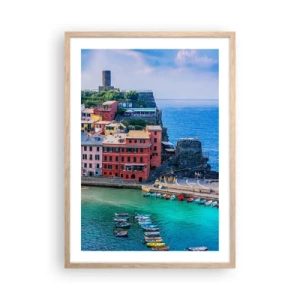 Affiche dans un chêne clair - Poster - Petite ville magique de méditerranée - 50x70 cm