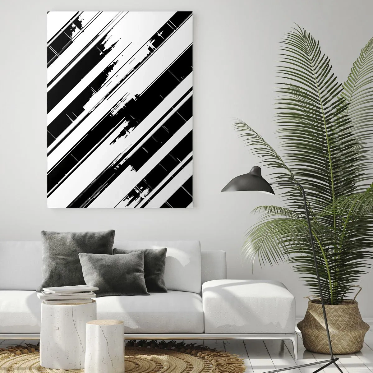 Impression sur verre - Image sur verre - Lignes noires et blanches et motifs géométriques dans un style moderne - 80x120cm - Une composition intense et dynamique - Décoration murale moderne pour le salon et la chambre ARTTOR