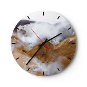 Horloge murale - Pendule murale - Paysage montagneux d'Islande avec des brumes suspendues au-dessus de la vallée - 30x30cm - Le charme brut de l'Islande - Décoration murale moderne pour le salon, la cuisine et la chambre ARTTOR