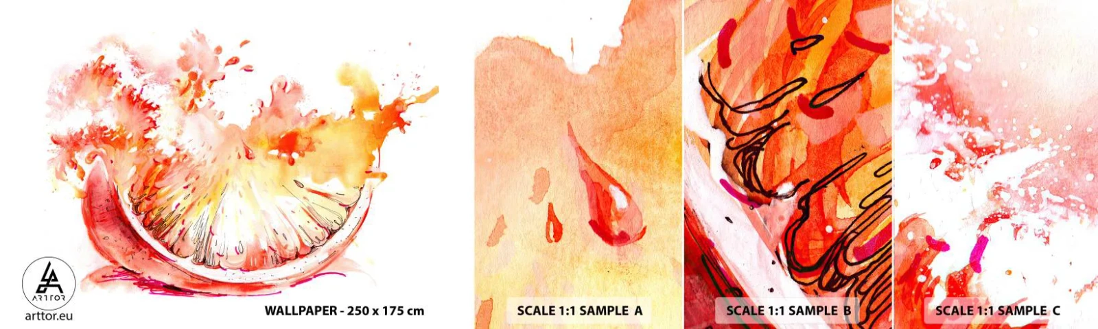 Échantillon De Papier Peint Standard Eco - Détente juteuse - Abstraction, Orange, Graphique - 100x30 cm