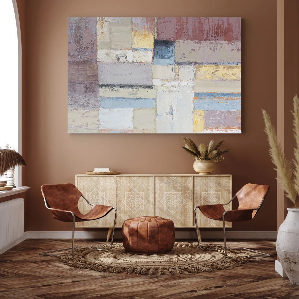 Impression sur toile - Image sur toile - Composition géométrique aux couleurs pastel - 70x50cm - Le calme de la géométrie - Décoration murale moderne pour le salon et la chambre ARTTOR