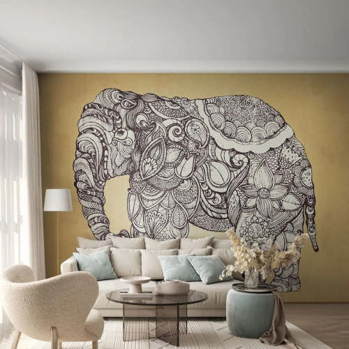 Papier Peint Photo Premium Sand - L'éléphant s'est apprêté - Éléphant, Indien, Animal - 500x350 cm