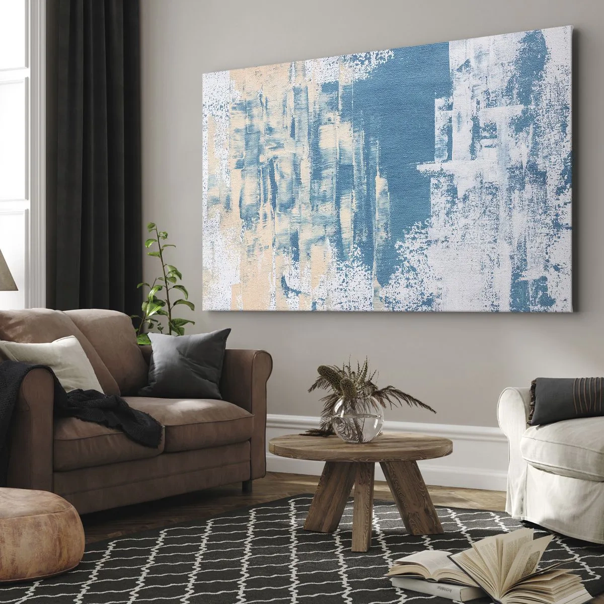 Impression sur toile - Image sur toile - Composition abstraite dans les tons de bleu et de blanc - 70x50cm - À travers un iceberg - Décoration murale moderne pour le salon et la chambre ARTTOR