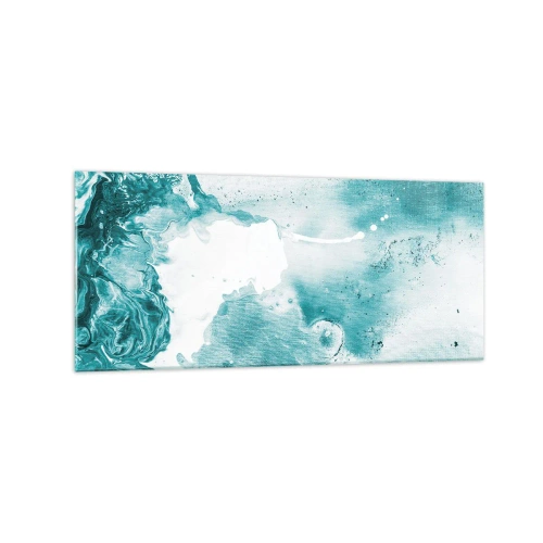 Impression sur verre - Image sur verre - Abstraction dans des tons de bleu avec de délicats accents de blanc - 120x50cm - Marécage bleu - Décoration murale moderne pour le salon et la chambre ARTTOR