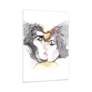 Impression sur verre - Image sur verre - Couple abstrait s'embrassant avec des motifs artistiques - 50x70cm - Le monde n'existe pas - Décoration murale moderne pour le salon et la chambre ARTTOR